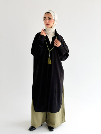 Black Cotton Shirt Dress