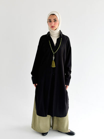 Black Cotton Shirt Dress