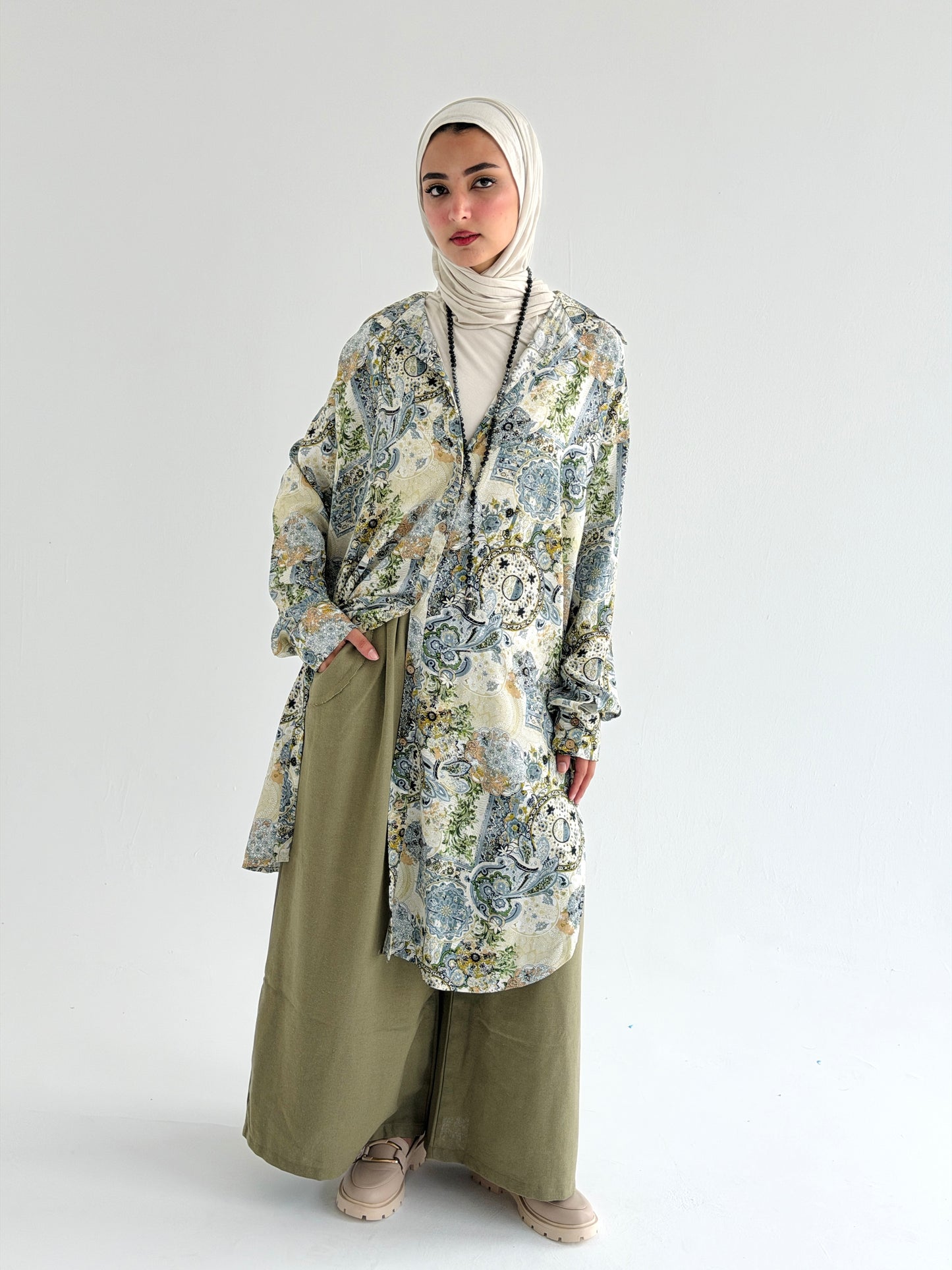 Lora Cotton Shirt Dress in Olive