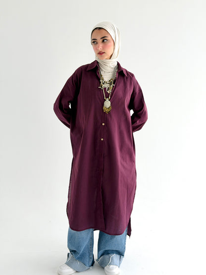 Burgundy Linen Shirt dress