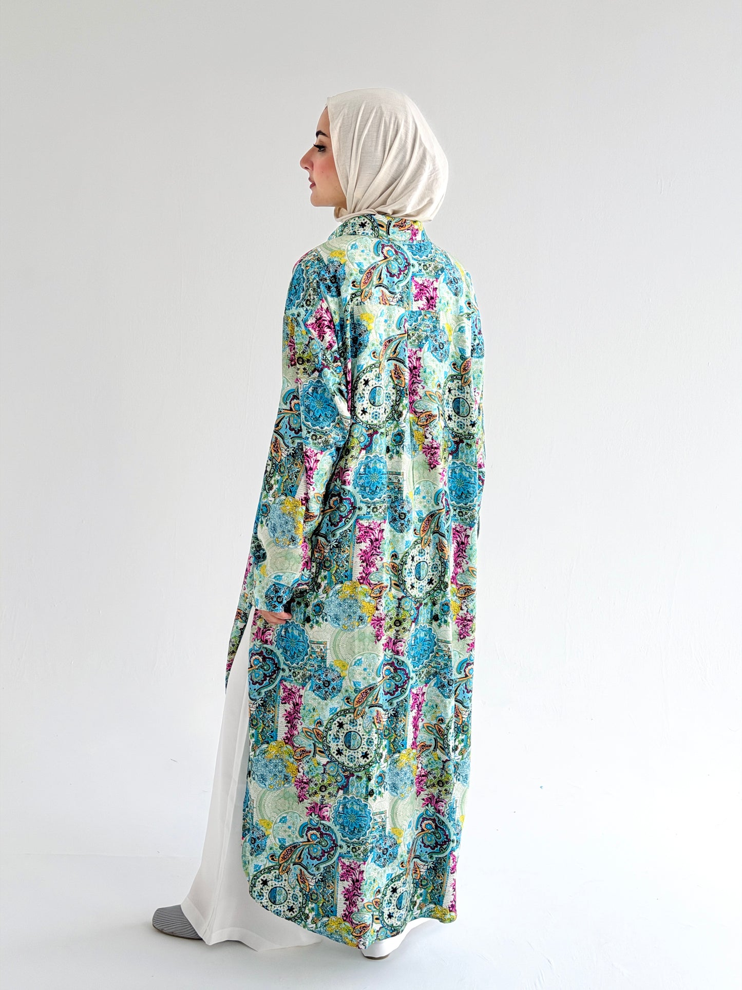 Lora Cotton Shirt Dress in     Greenish Turquoise
