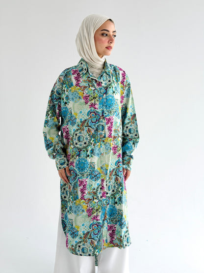 Lora Cotton Shirt Dress in     Greenish Turquoise