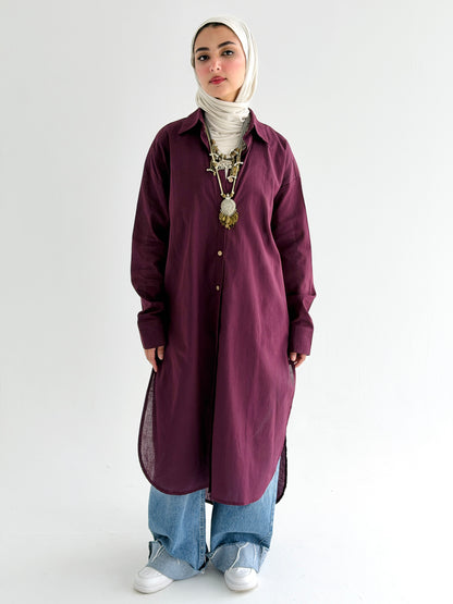 Burgundy Linen Shirt dress