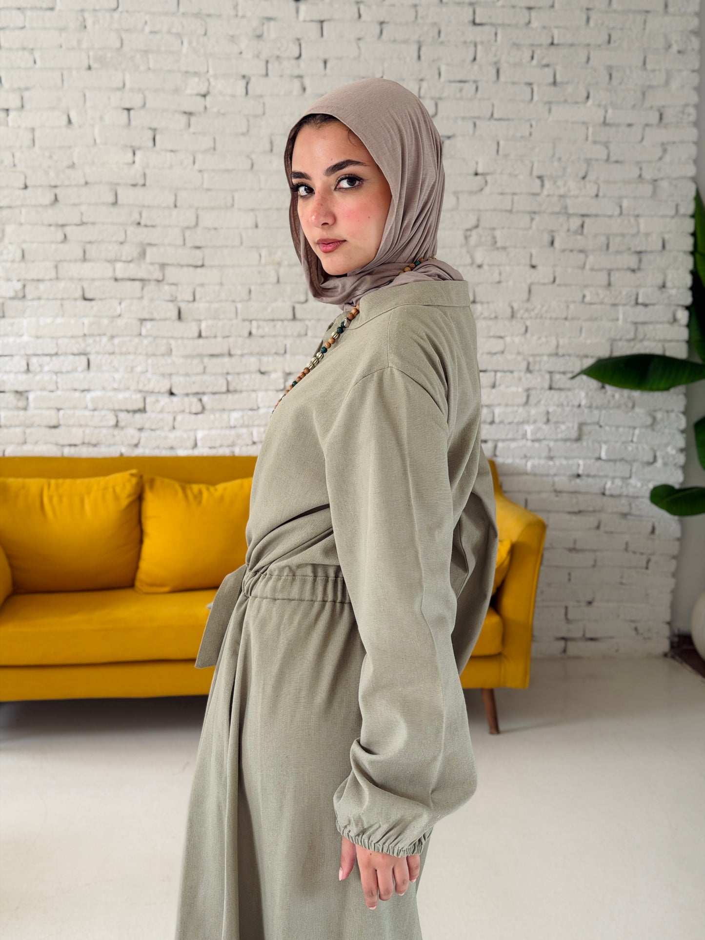 Linen dress color Olive