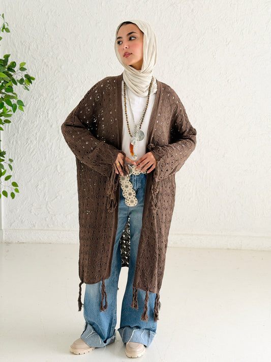 Fringes crochet cardigan in Mocha