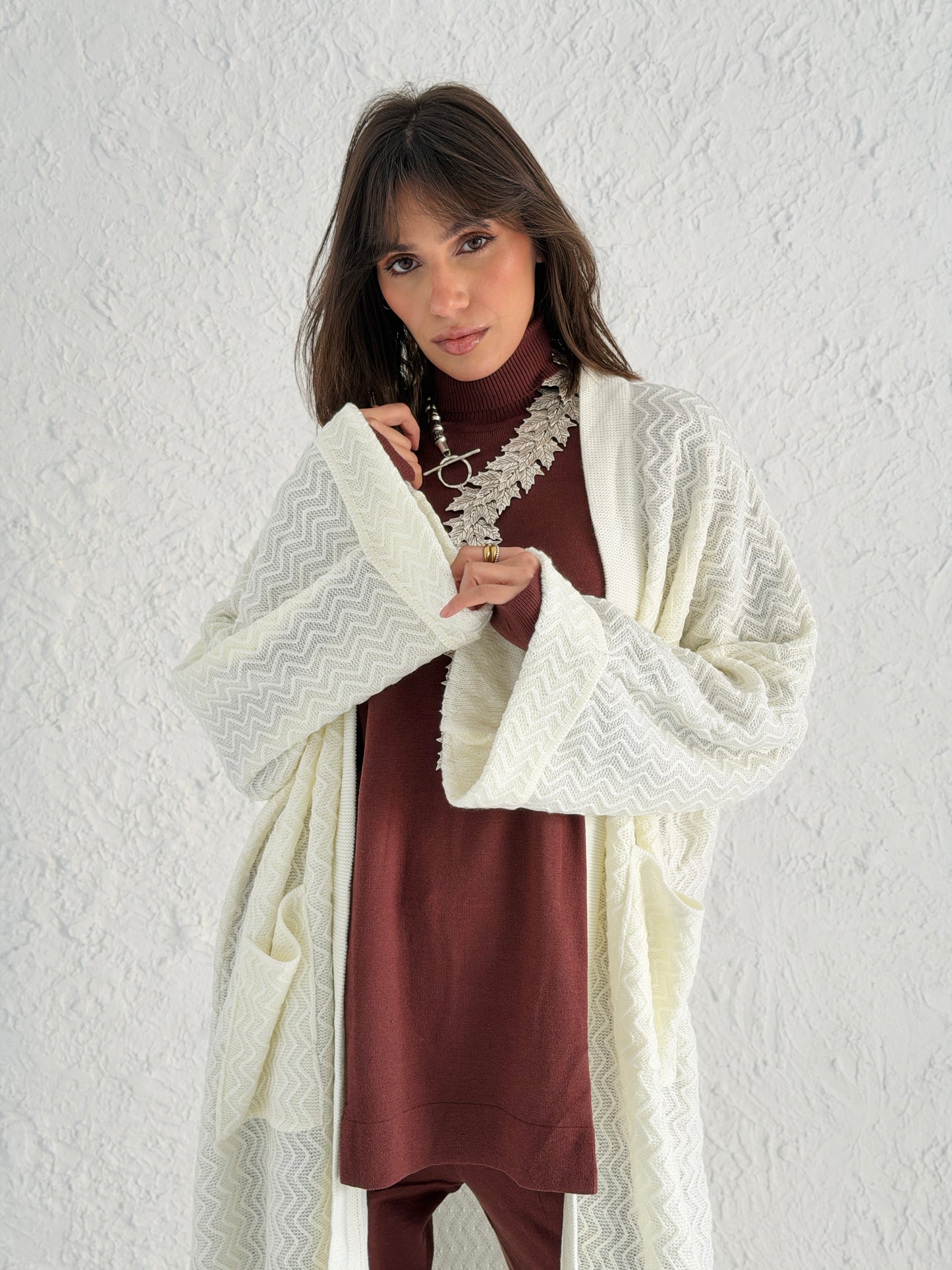 Motion Lines Coat in Off White