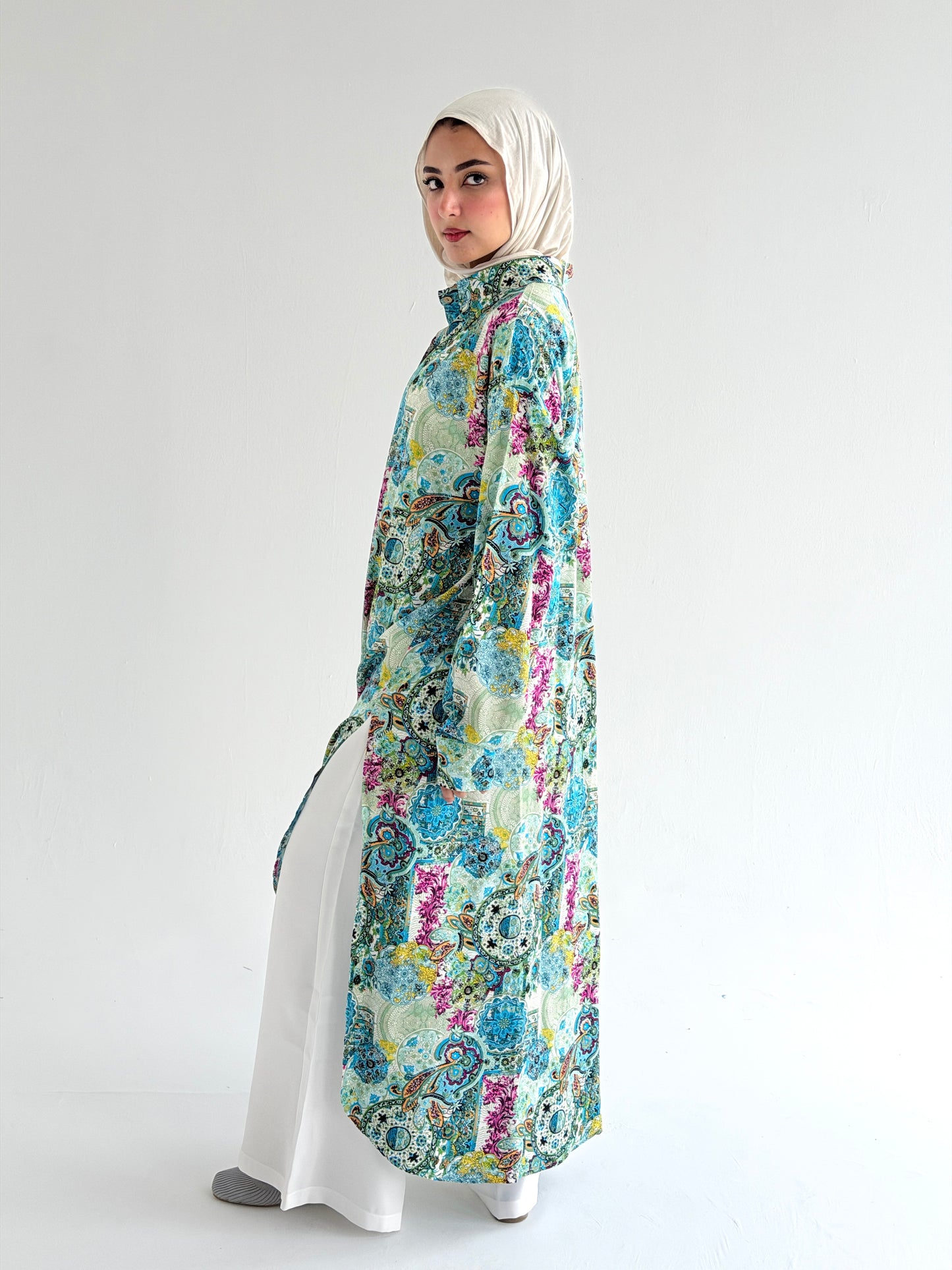Lora Cotton Shirt Dress in     Greenish Turquoise