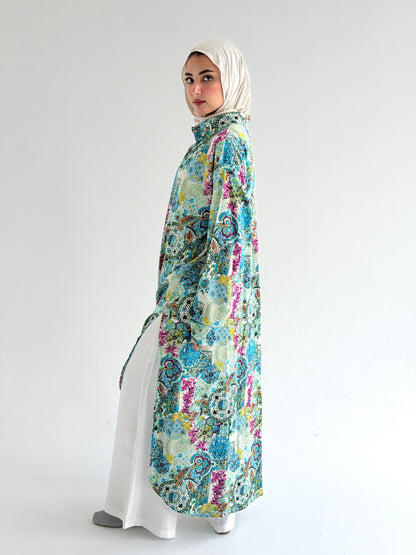 Lora Cotton Shirt Dress in     Greenish Turquoise