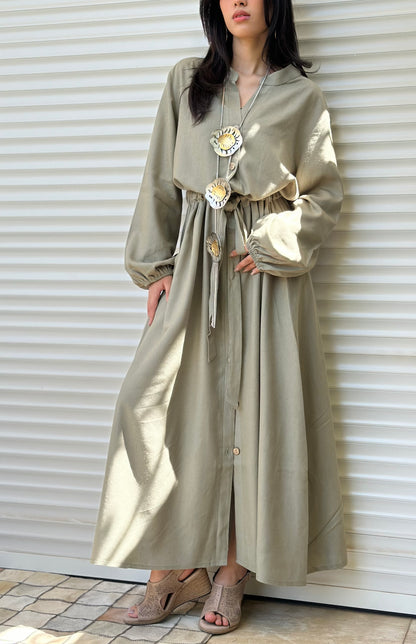 Linen dress color (olive / Bronze)