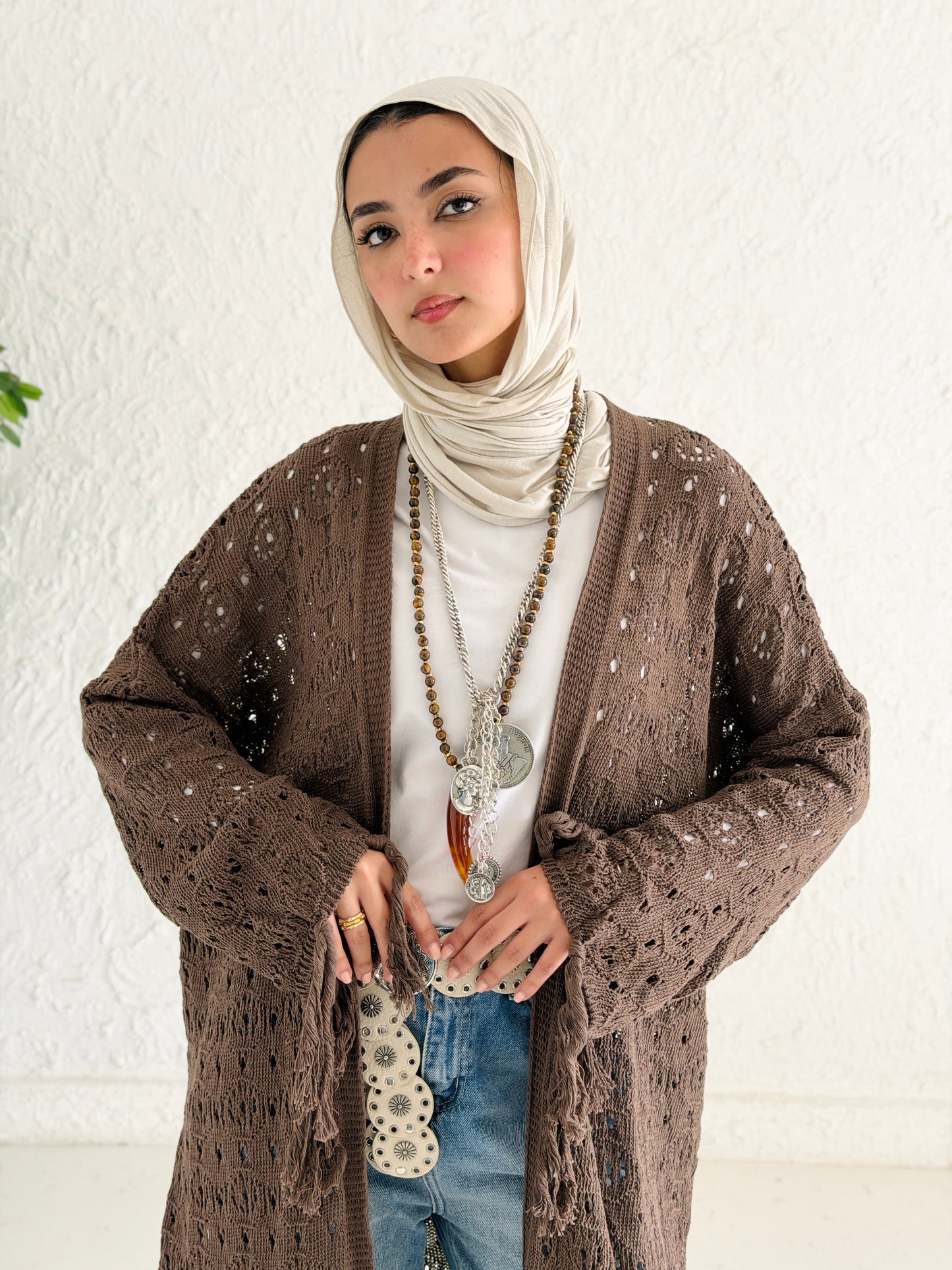 Fringes crochet cardigan in Mocha