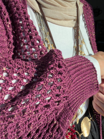 Golden Glow Crochet Kimono in     Berry Ruby