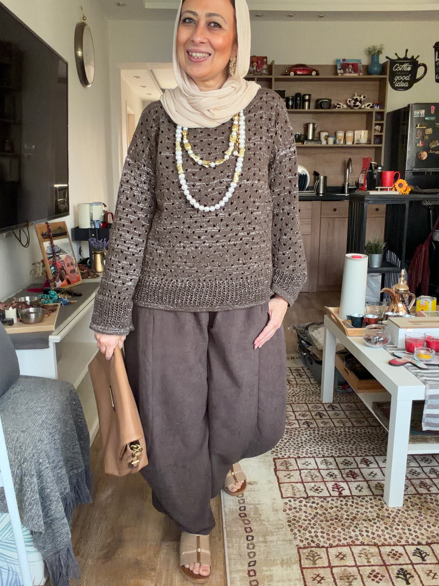 Sliver Air Knit Top in brown