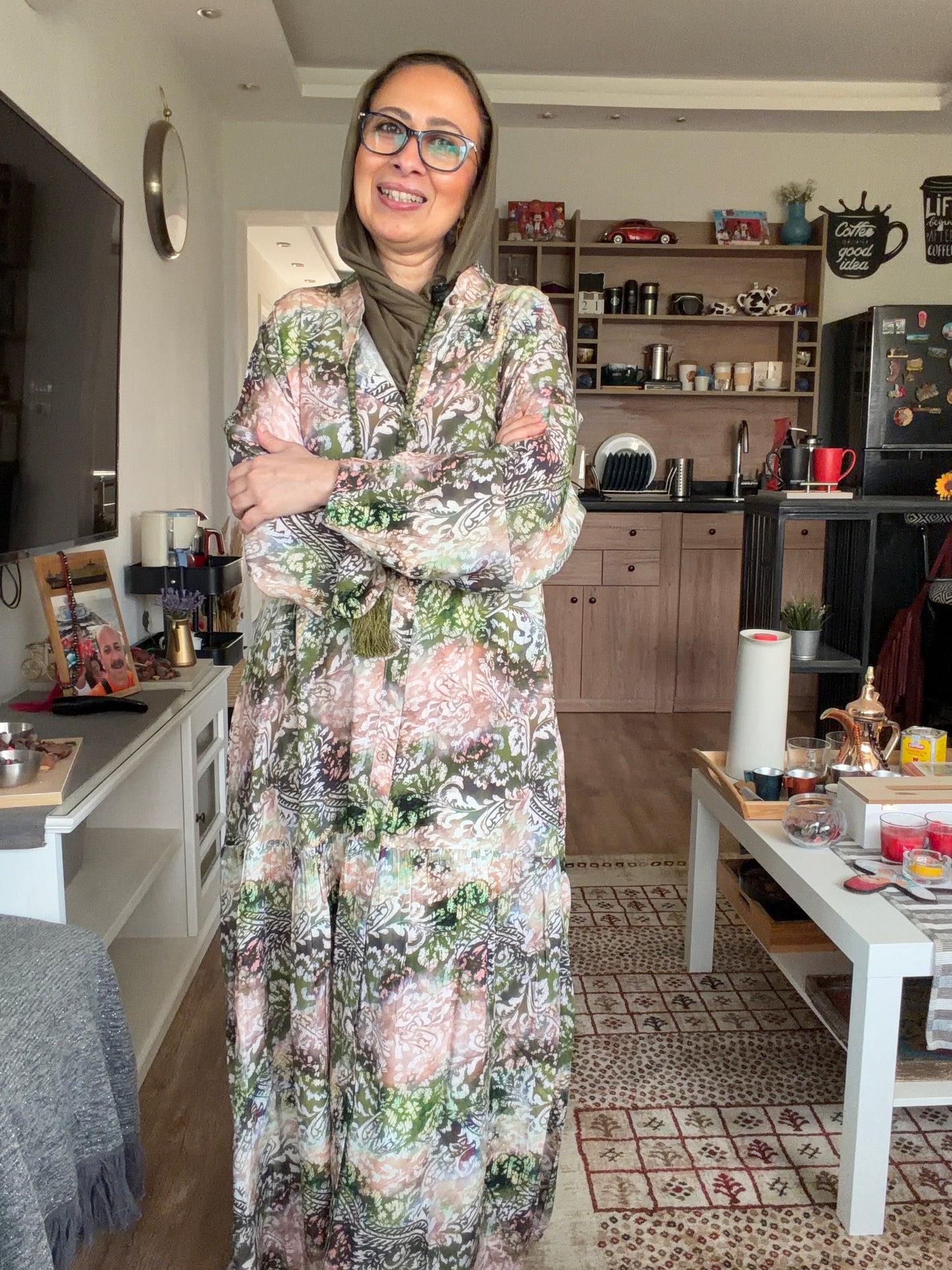 Paradise Cotton Dress in Olive pattern