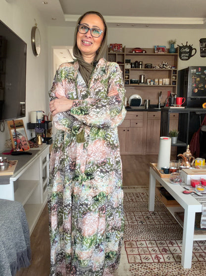 Paradise Cotton Dress in Olive pattern