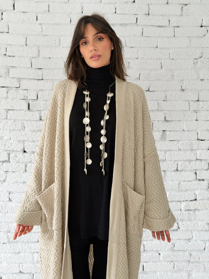 Motion Lines Coat in Beige