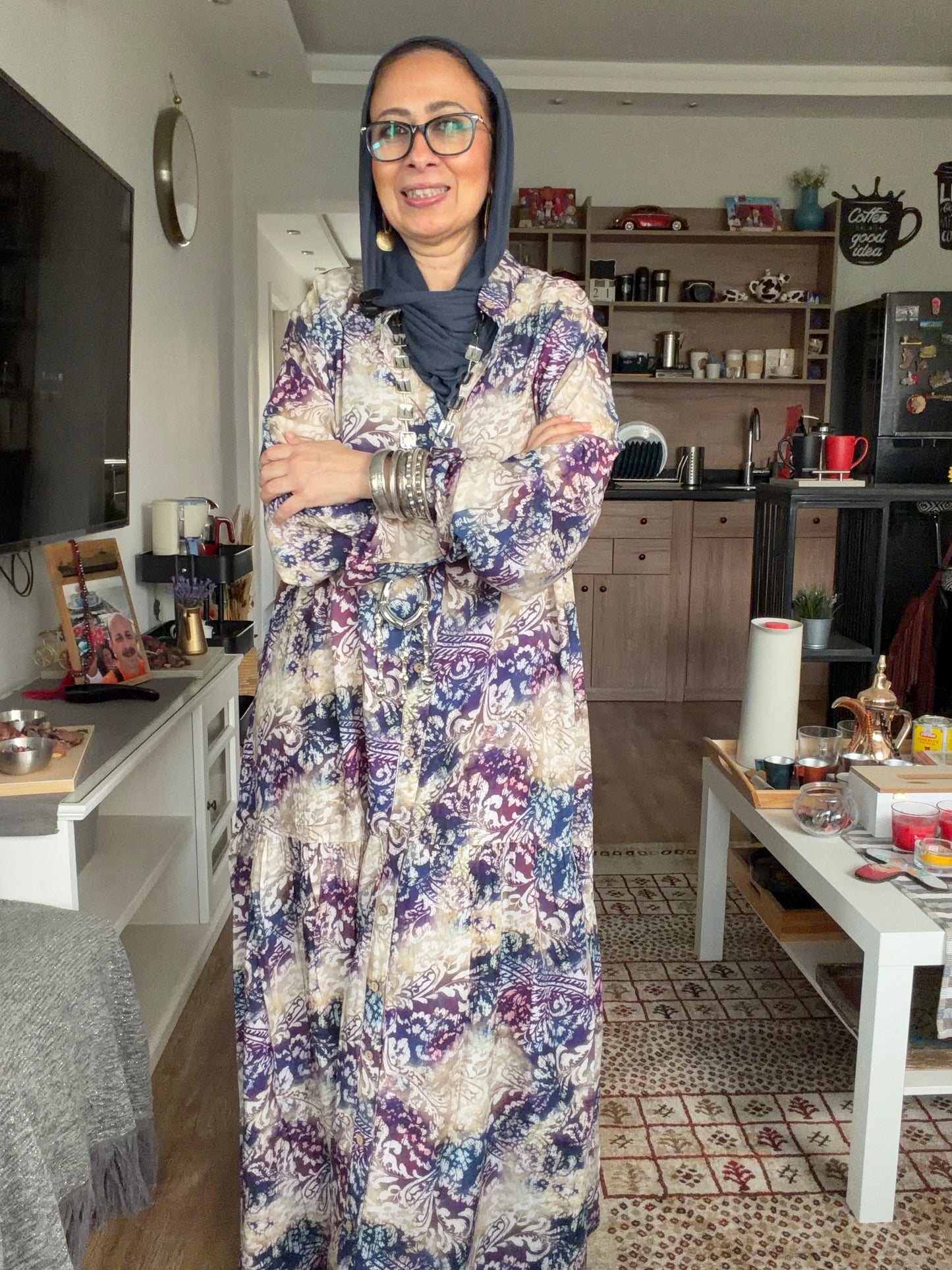 Paradise Cotton Dress in blue pattern
