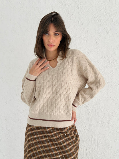 Polo Braided Sweater In Beige