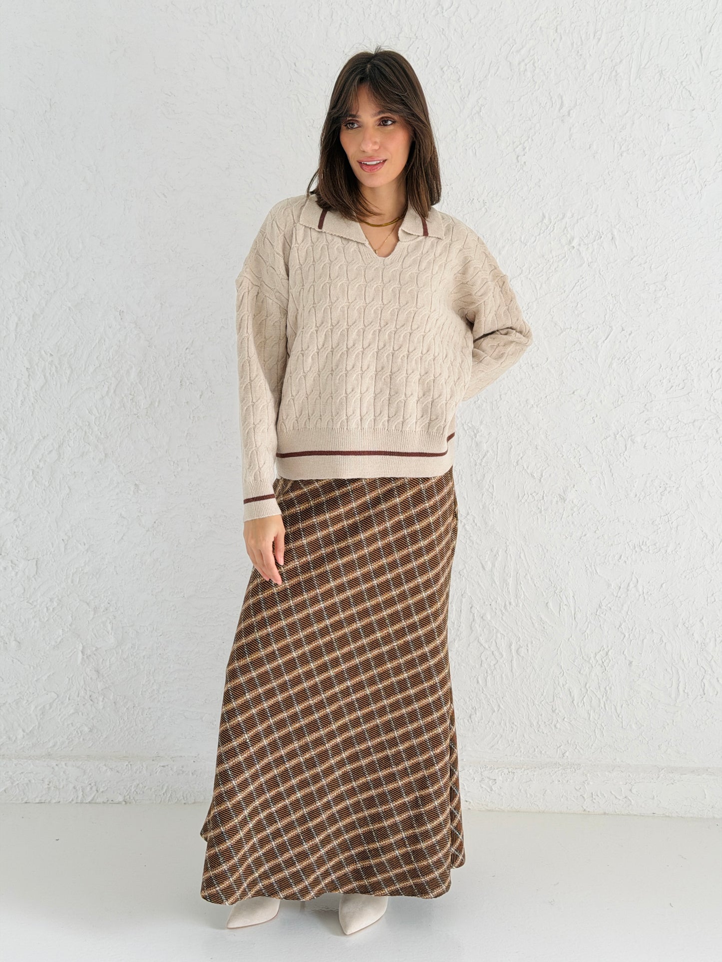 Polo Braided Sweater In Beige