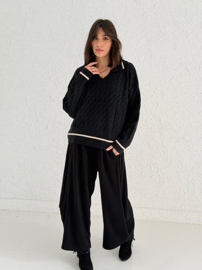 Polo Braided Sweater In Black