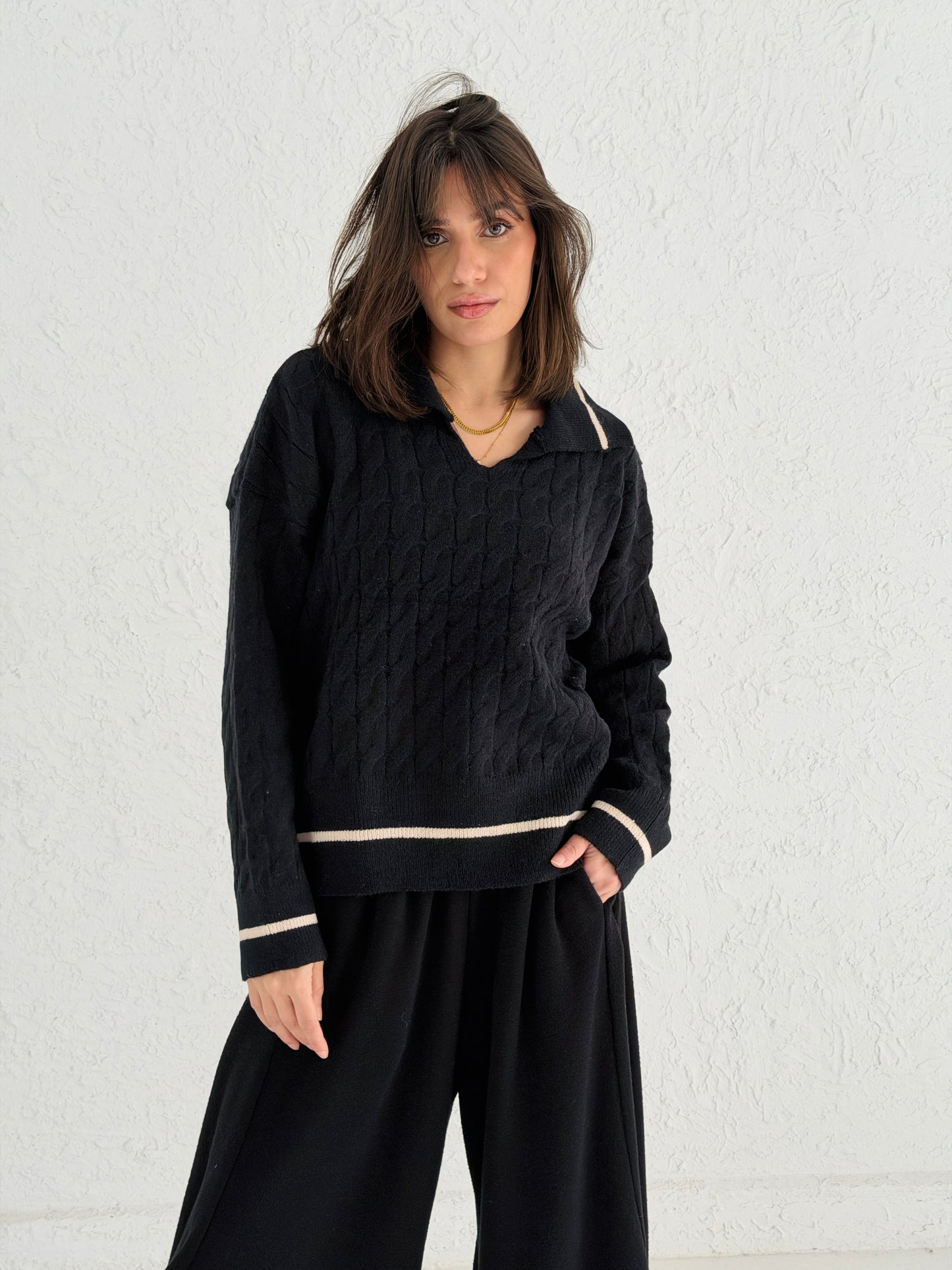 Polo Braided Sweater In Black