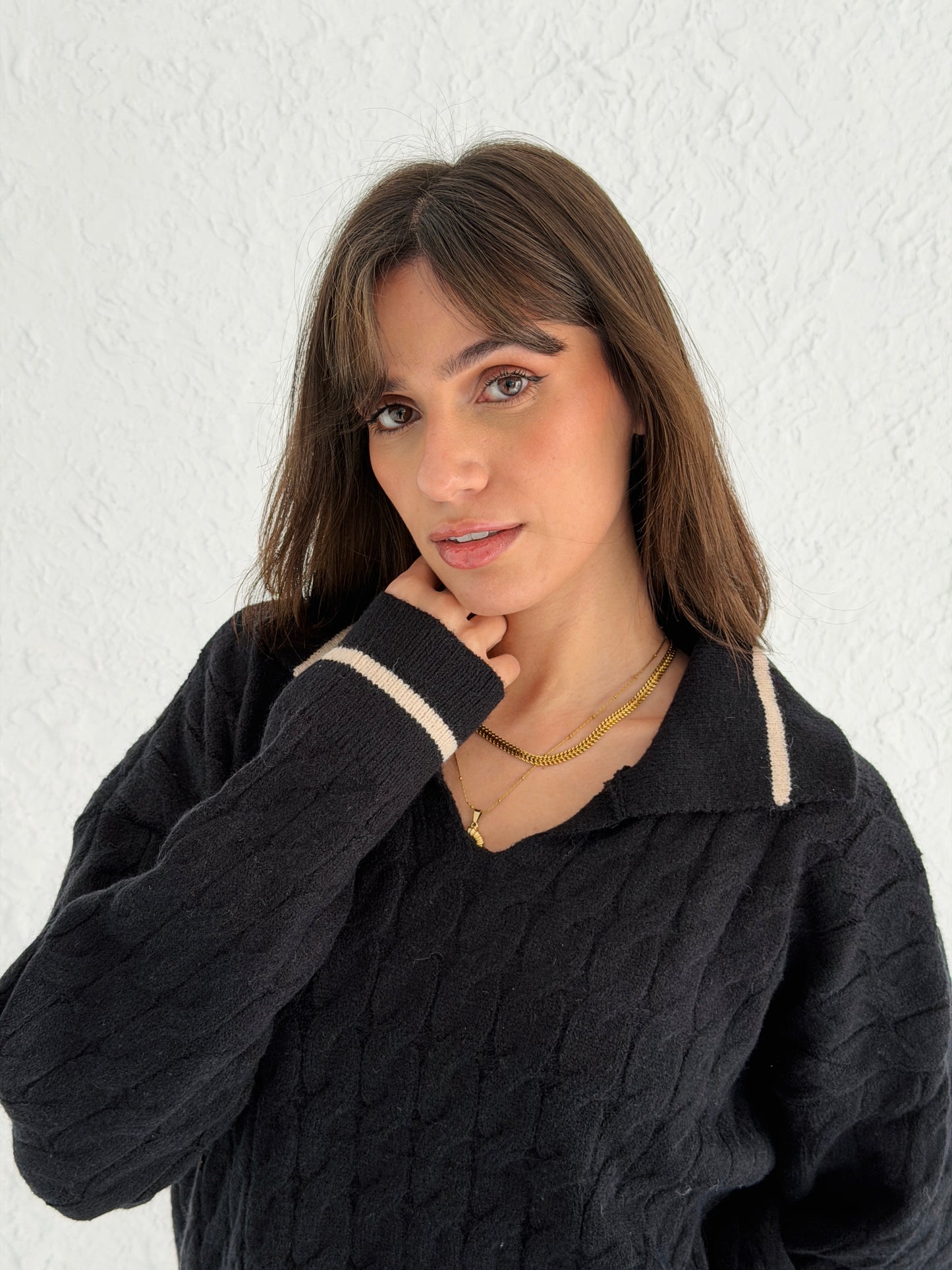 Polo Braided Sweater In Black