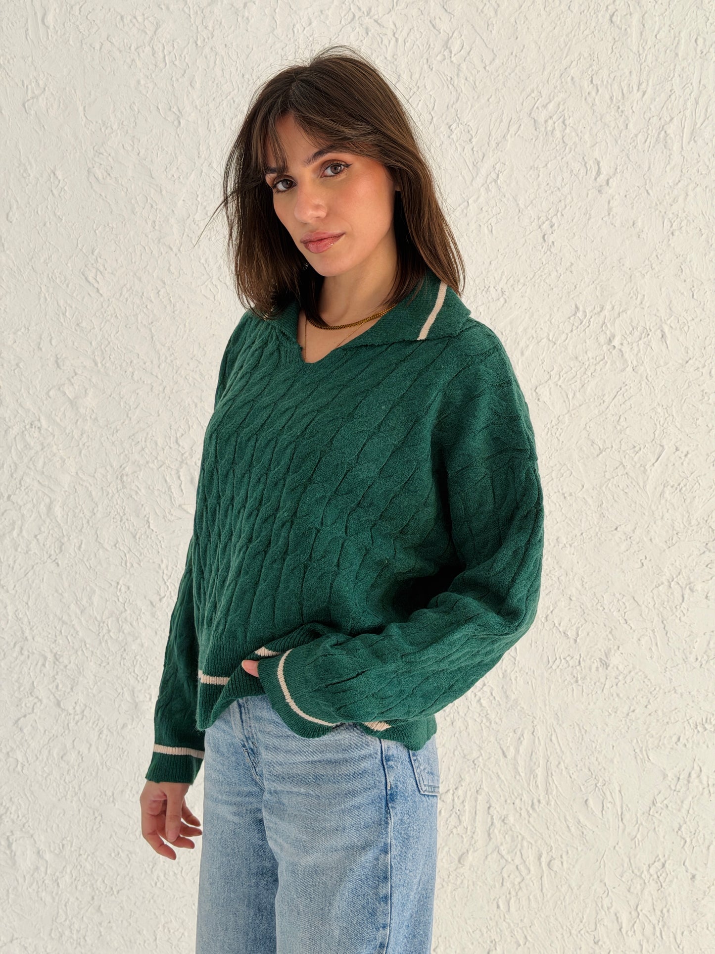 Polo Braided Sweater In Green