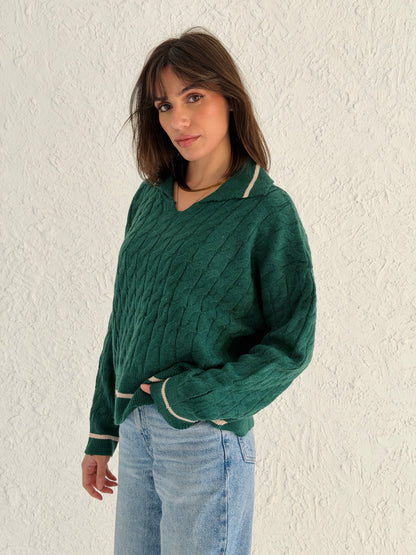 Polo Braided Sweater In Green