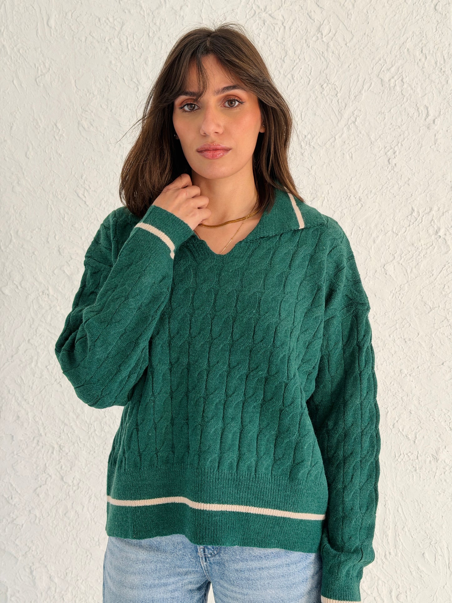 Polo Braided Sweater In Green