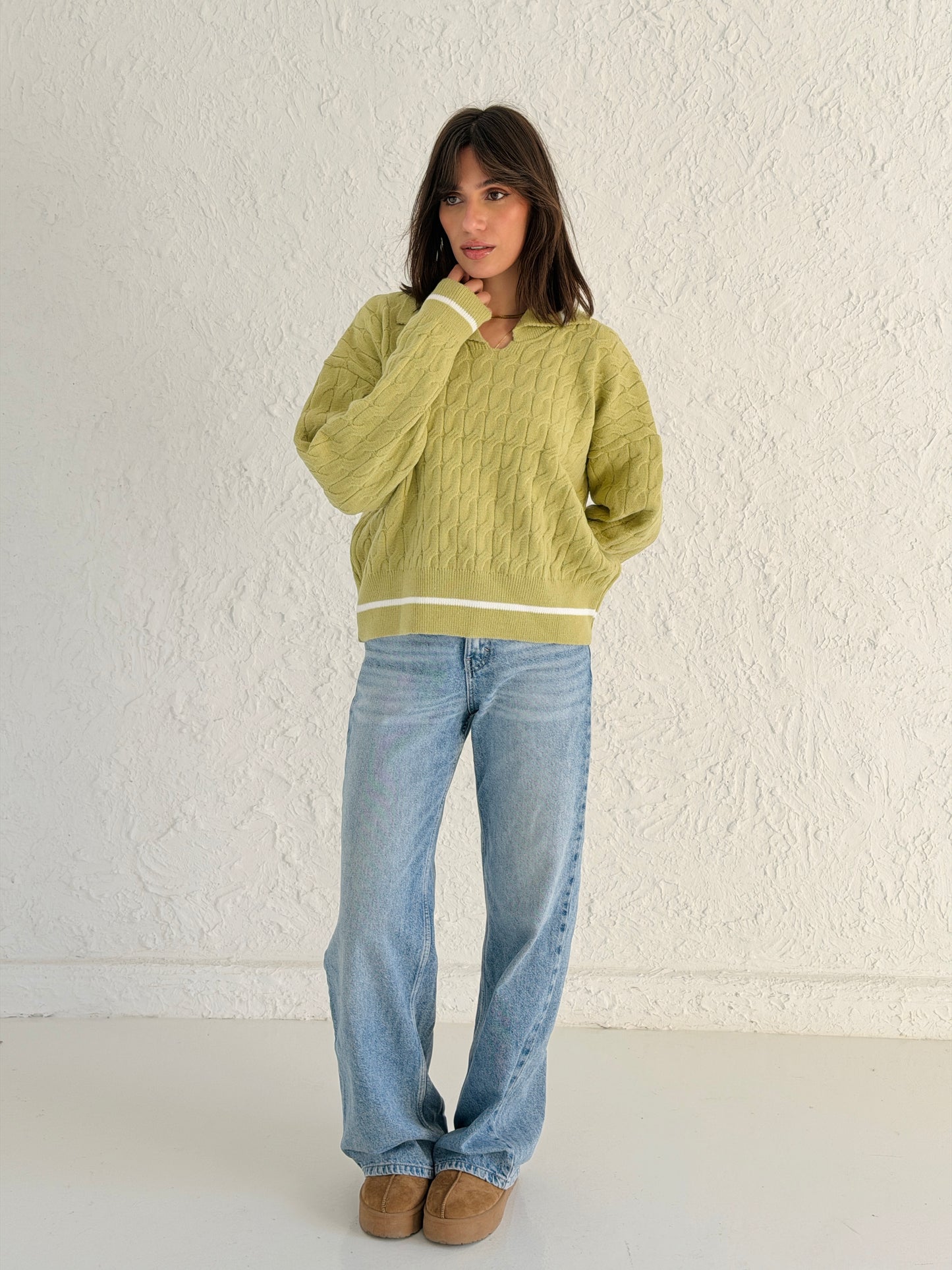 Polo Braided Sweater In Lime