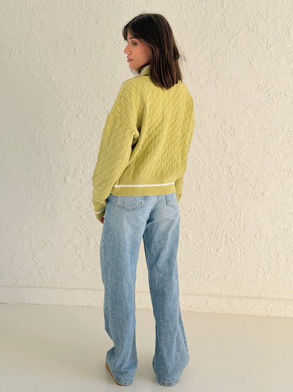 Polo Braided Sweater In Lime