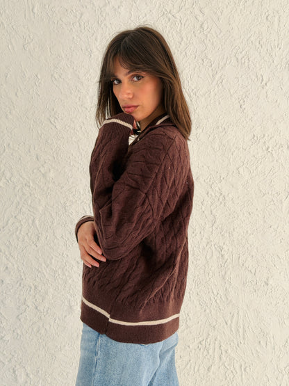 Polo Braided Sweater In Brown