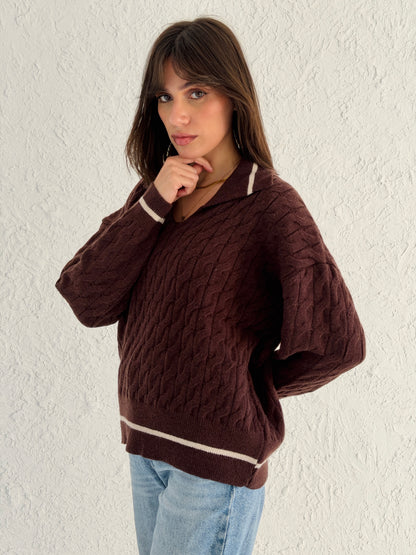 Polo Braided Sweater In Brown