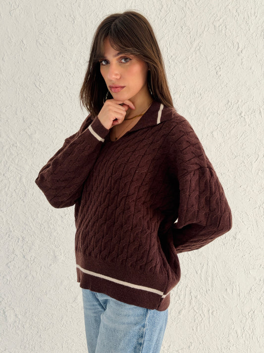 Polo Braided Sweater In Brown
