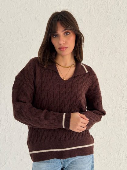 Polo Braided Sweater In Brown