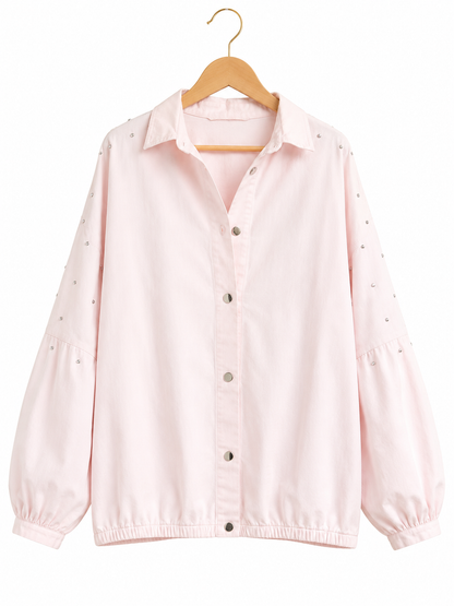 Silver Stud Gabardine Jacket in pink
