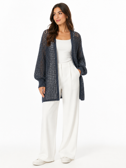 Golden Glow Crochet Kimono in Navy