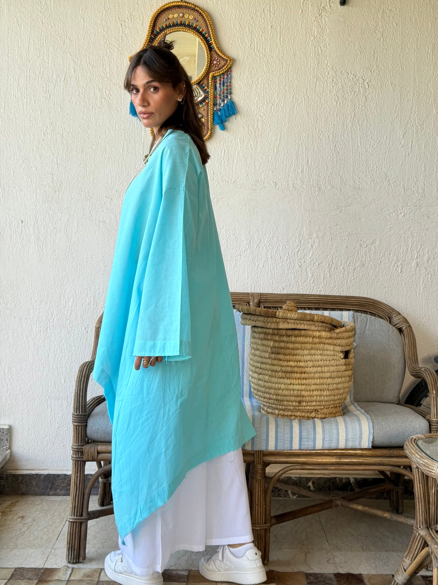 Linen High Low Shirt - Aqua