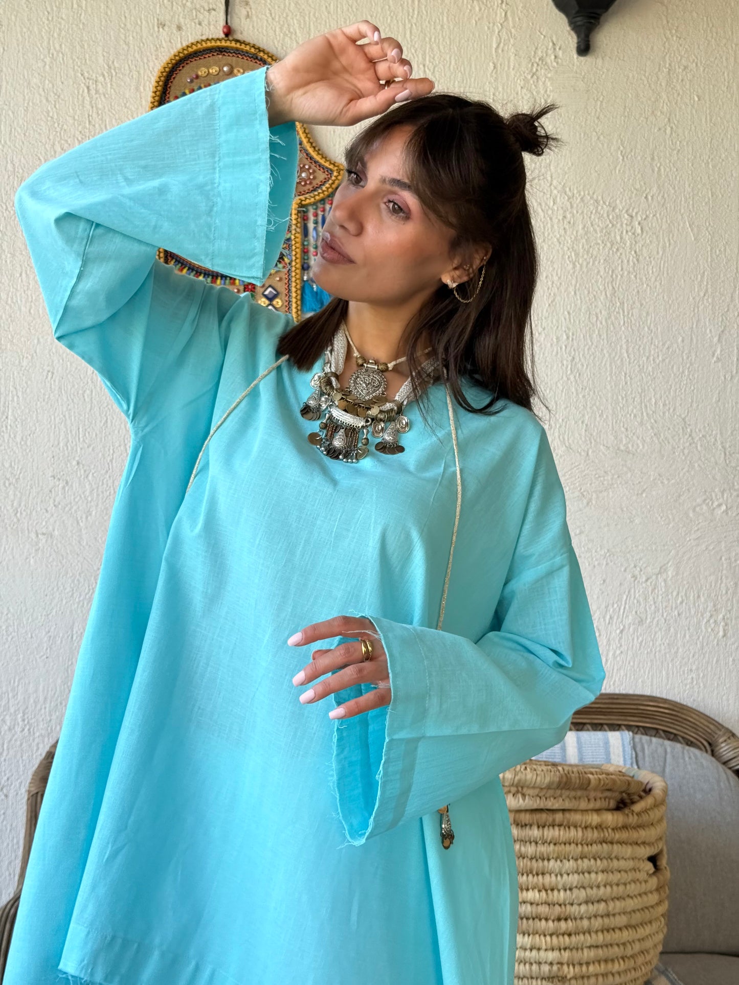 Linen High Low Shirt - Aqua