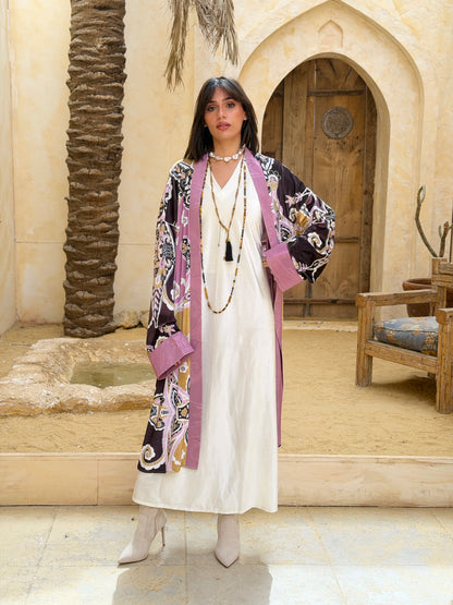 أَلْفَة —Alfa Elegant Paisley Velvet Kimono"pink "