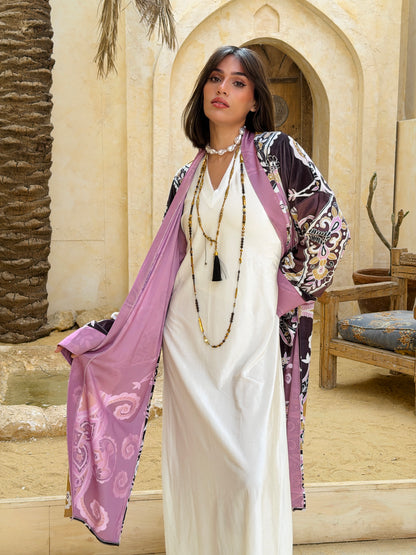 أَلْفَة —Alfa Elegant Paisley Velvet Kimono"pink "