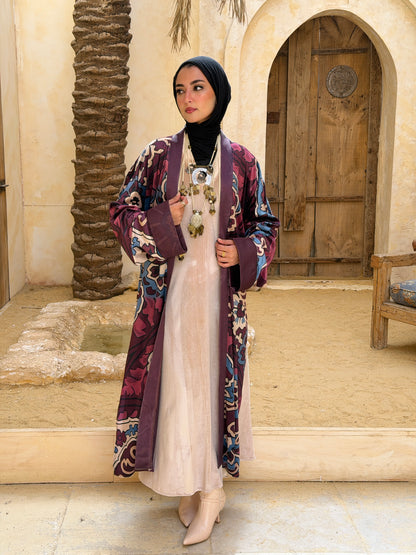 أَلْفَة —Alfa Elegant Paisley Velvet Kimono"burgundy "