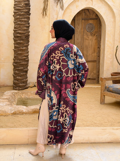 أَلْفَة —Alfa Elegant Paisley Velvet Kimono"burgundy "