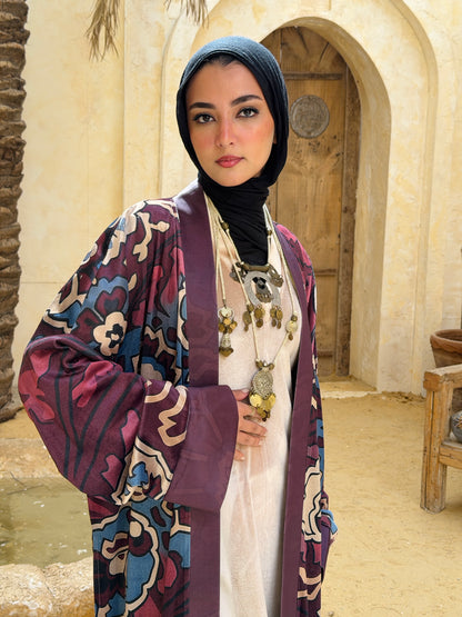 أَلْفَة —Alfa Elegant Paisley Velvet Kimono"burgundy "