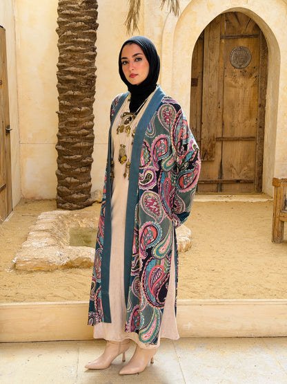 أَلْفَة —Alfa Elegant Paisley Velvet Kimono" Green  "