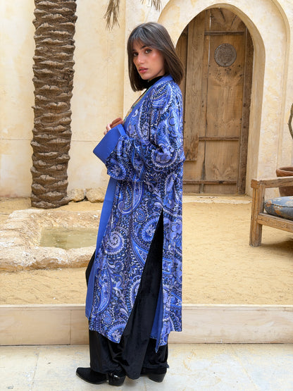 أَلْفَة —Alfa Elegant Paisley Velvet Kimono " blue  "