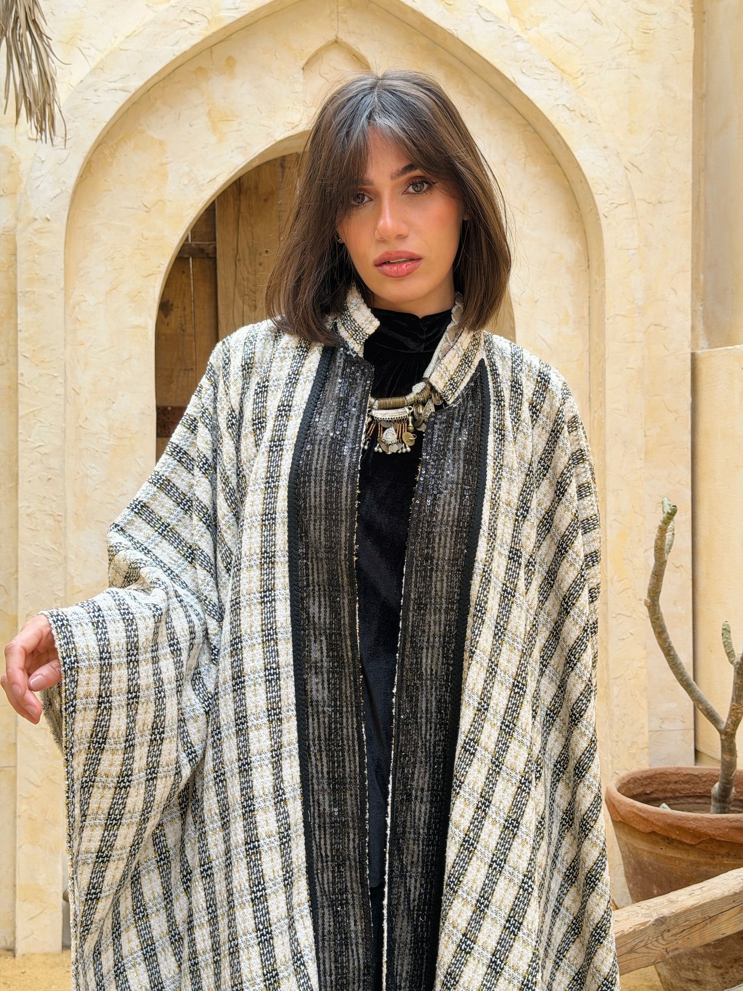 وِصَال — Wesal Gold striped wool cape