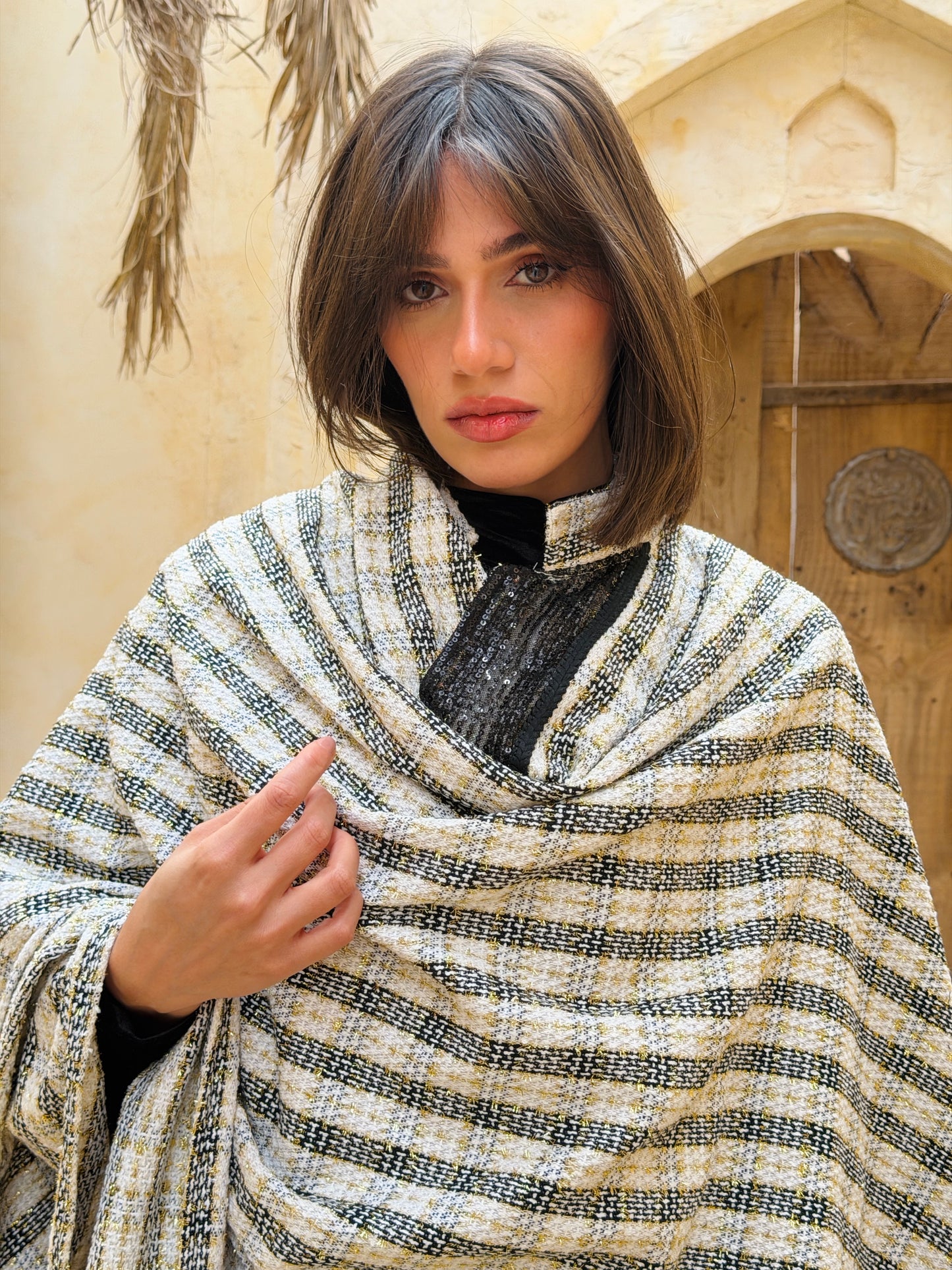 وِصَال — Wesal Gold striped wool cape