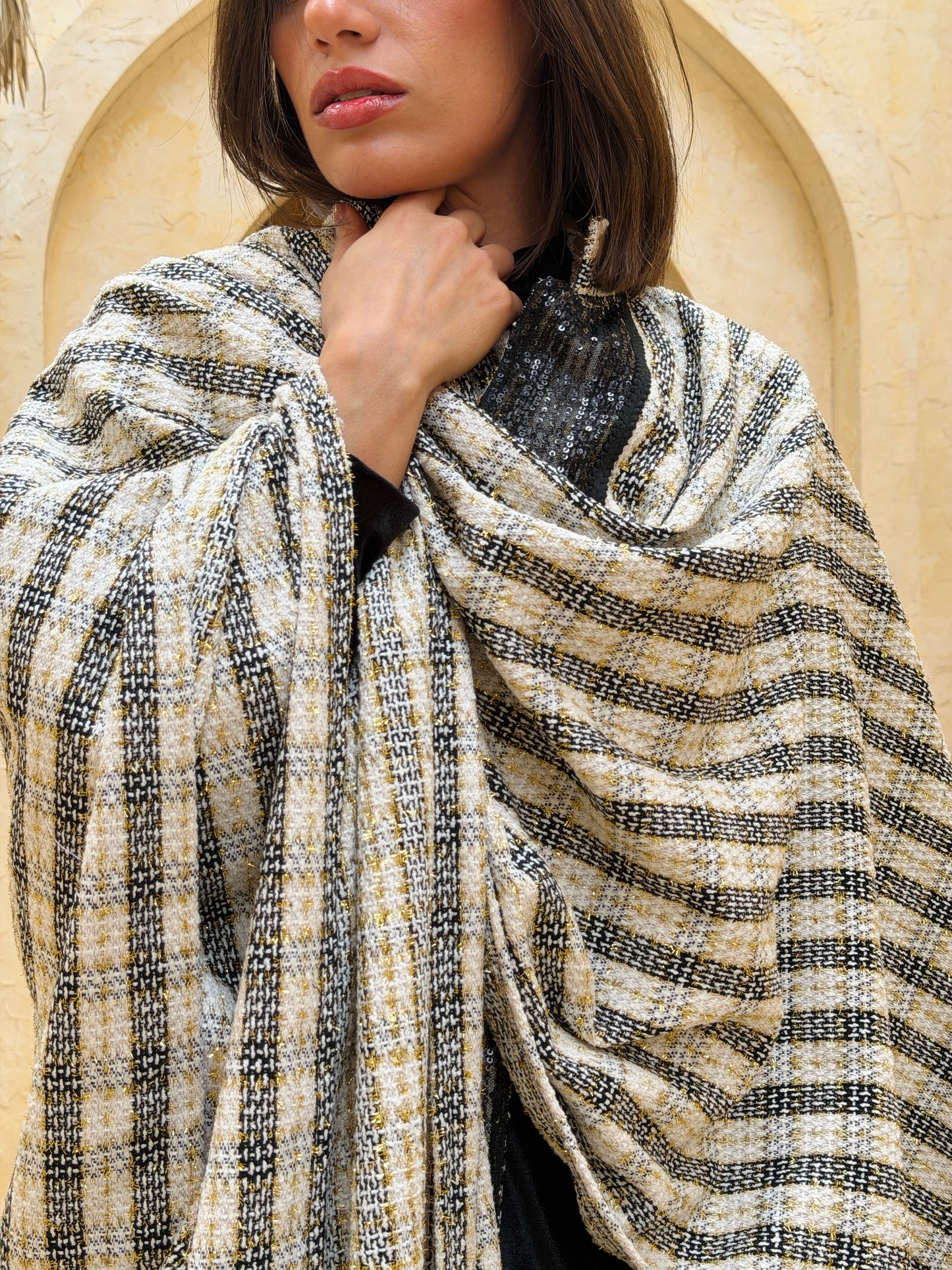 وِصَال — Wesal Gold striped wool cape
