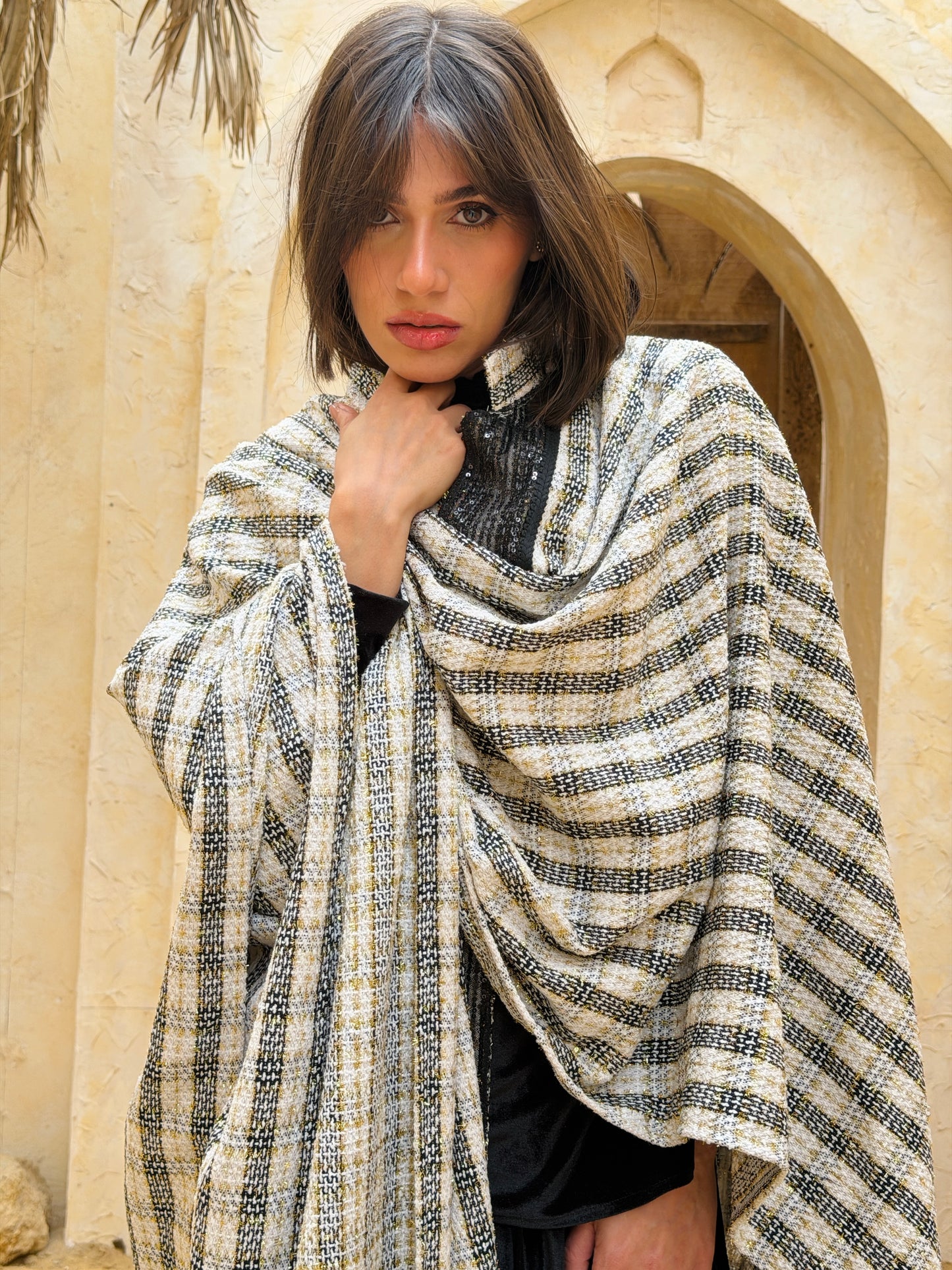 وِصَال — Wesal Gold striped wool cape
