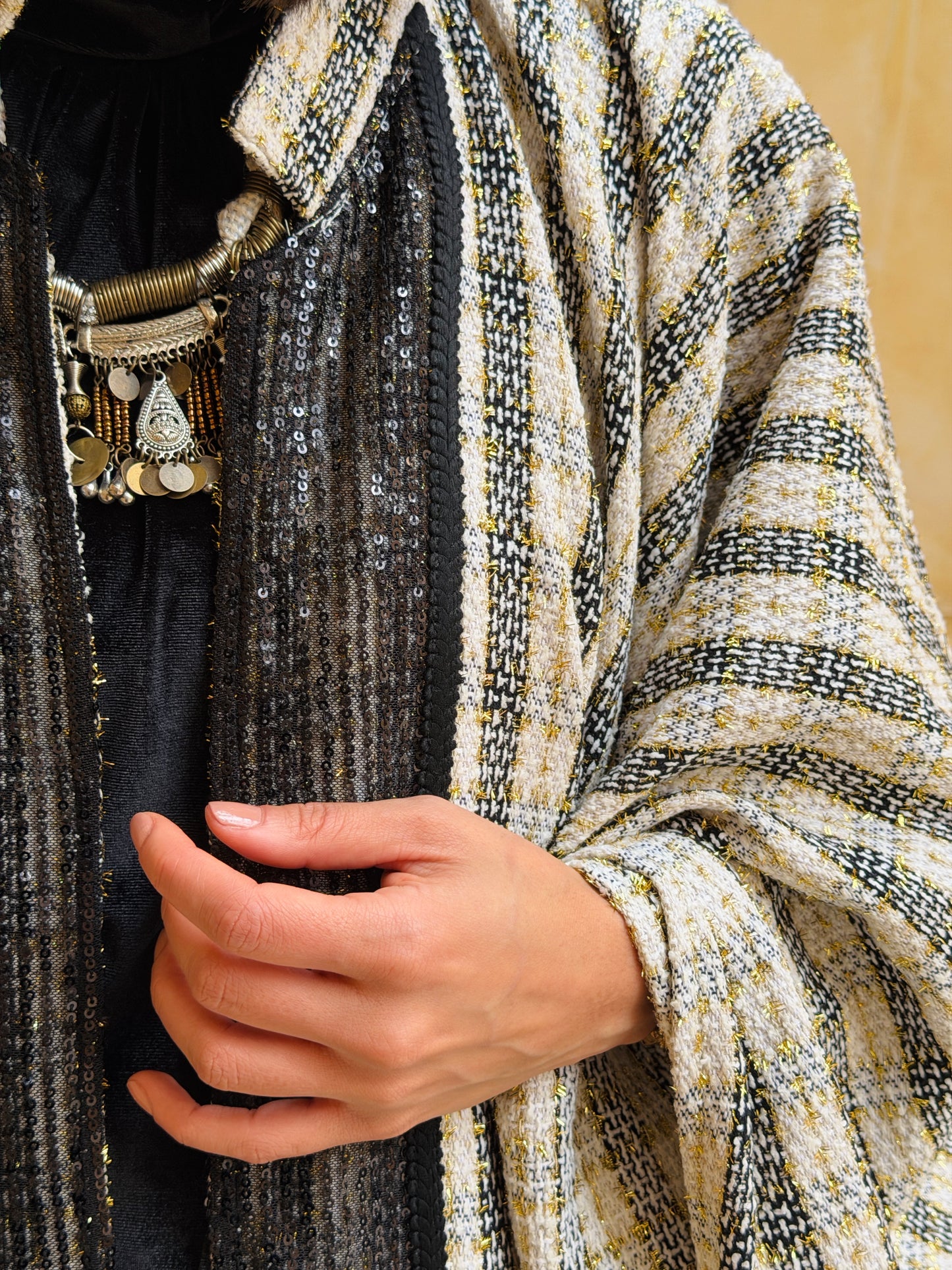 وِصَال — Wesal Gold striped wool cape